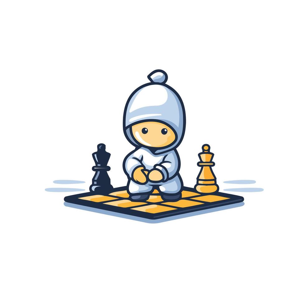 Cute boy playing chess Isolated on white background illustration vector