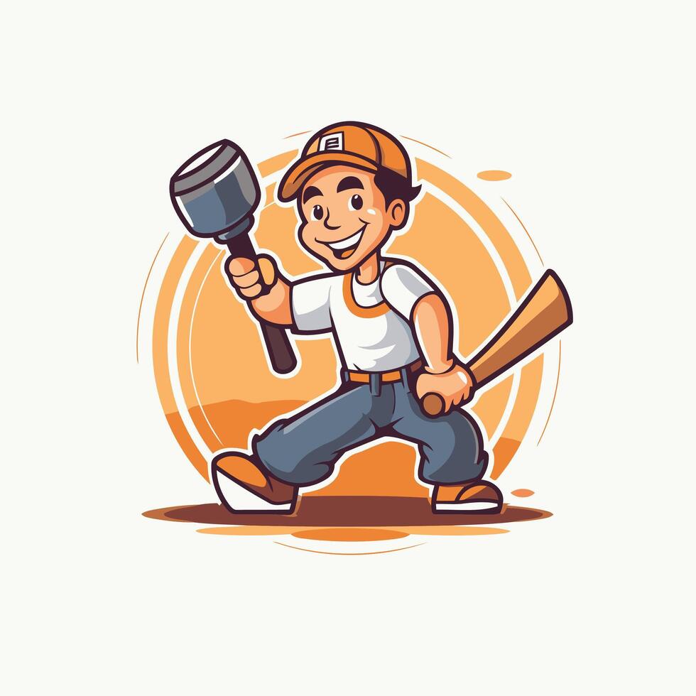 Cartoon baseball player with baseball bat and ball illustration vector