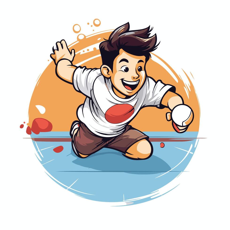 illustration of a young man playing table tennis with a ball vector