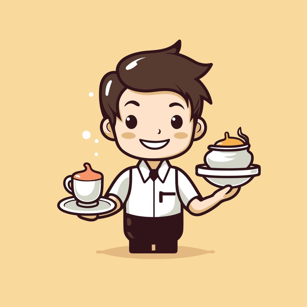 Coffee Shop Waiter Cute Cartoon Illustration vector