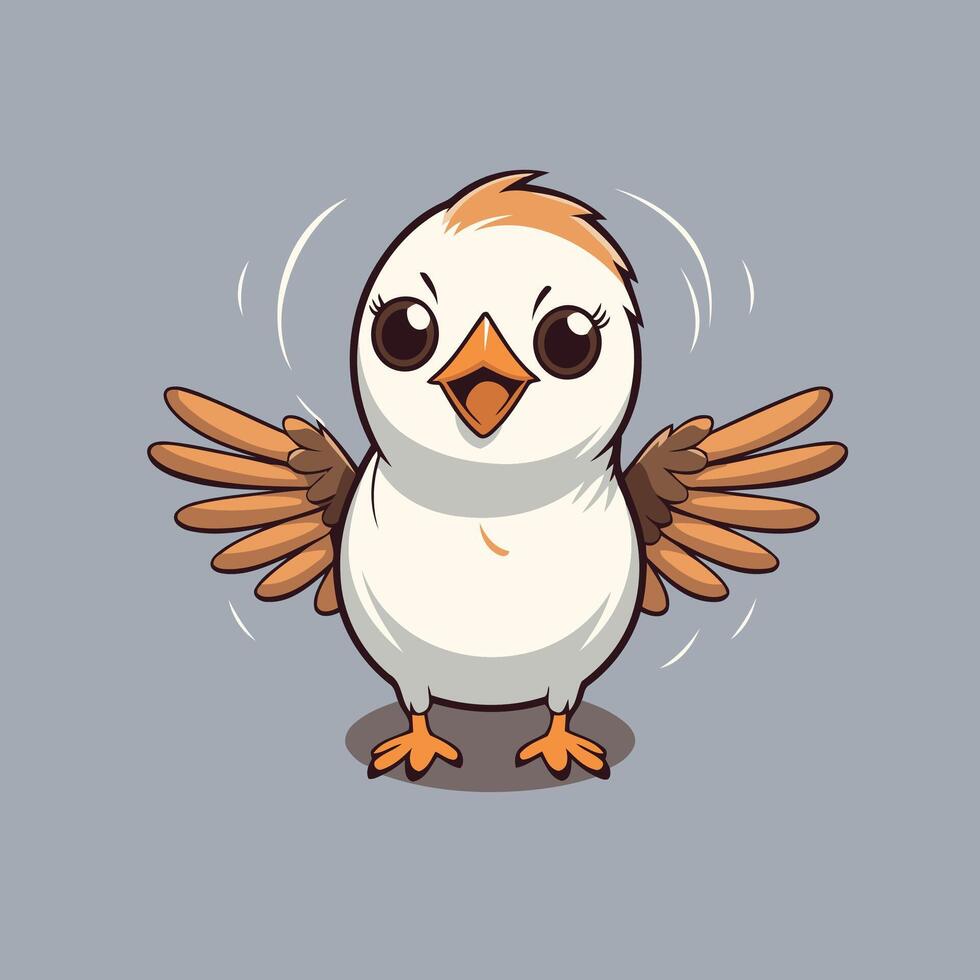 Cute cartoon chicken with wings on gray background illustration vector