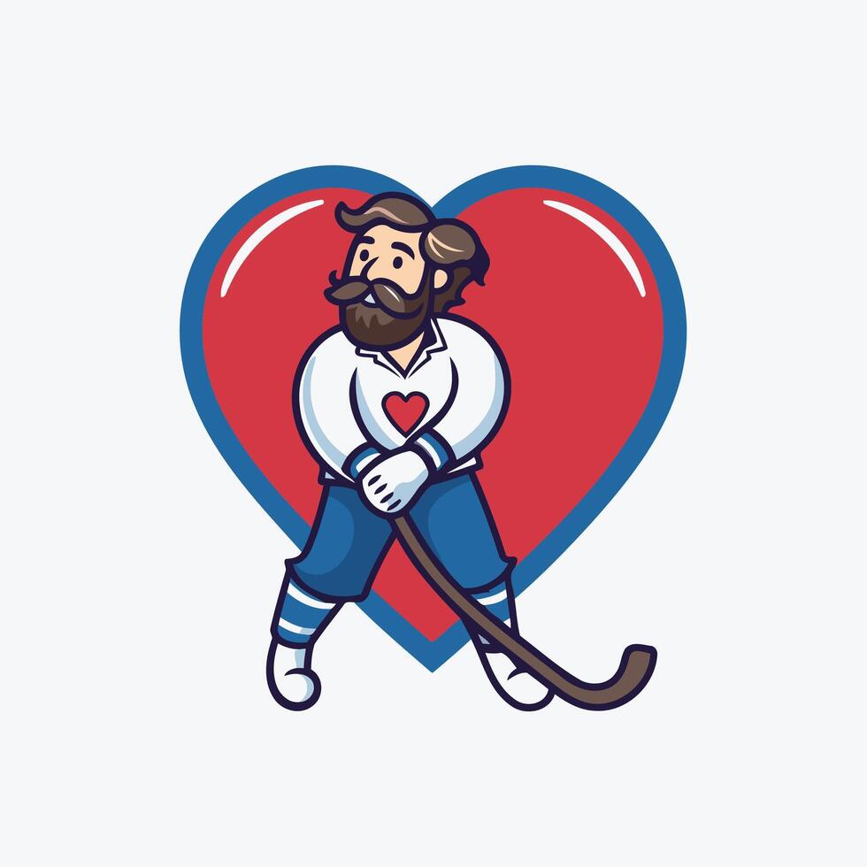 Ice hockey player with a stick and a red heart illustration vector