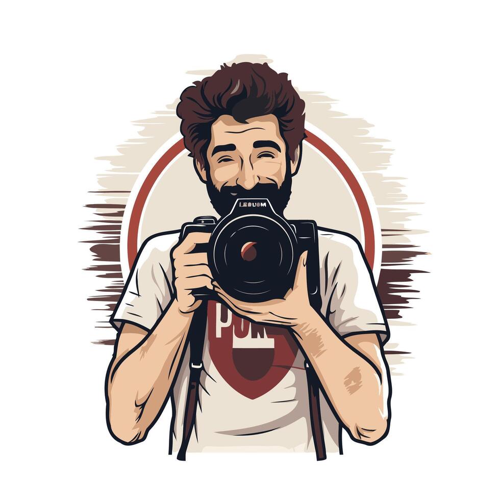 Hipster photographer with camera illustration in retro style vector