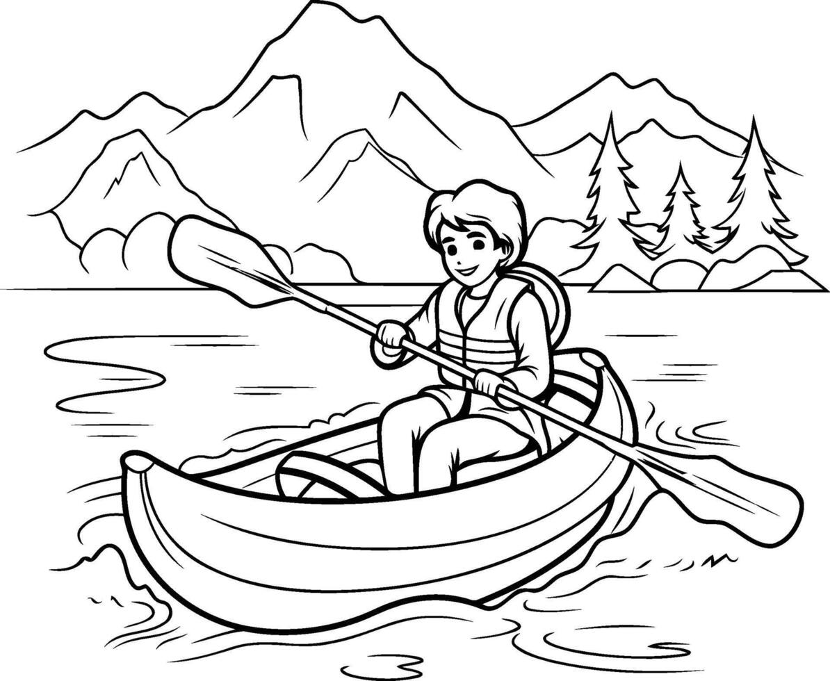 Man rowing in a canoe illustration of a man in a canoe vector