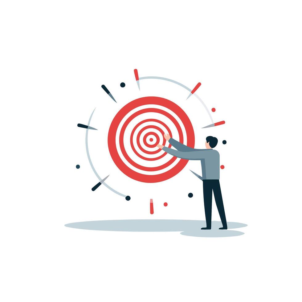 Businessman pointing at target illustration in flat design style vector