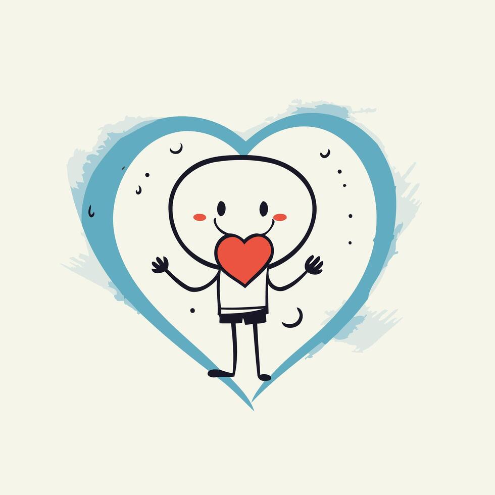 Cute hand drawn cartoon character with heart illustration Love concept vector