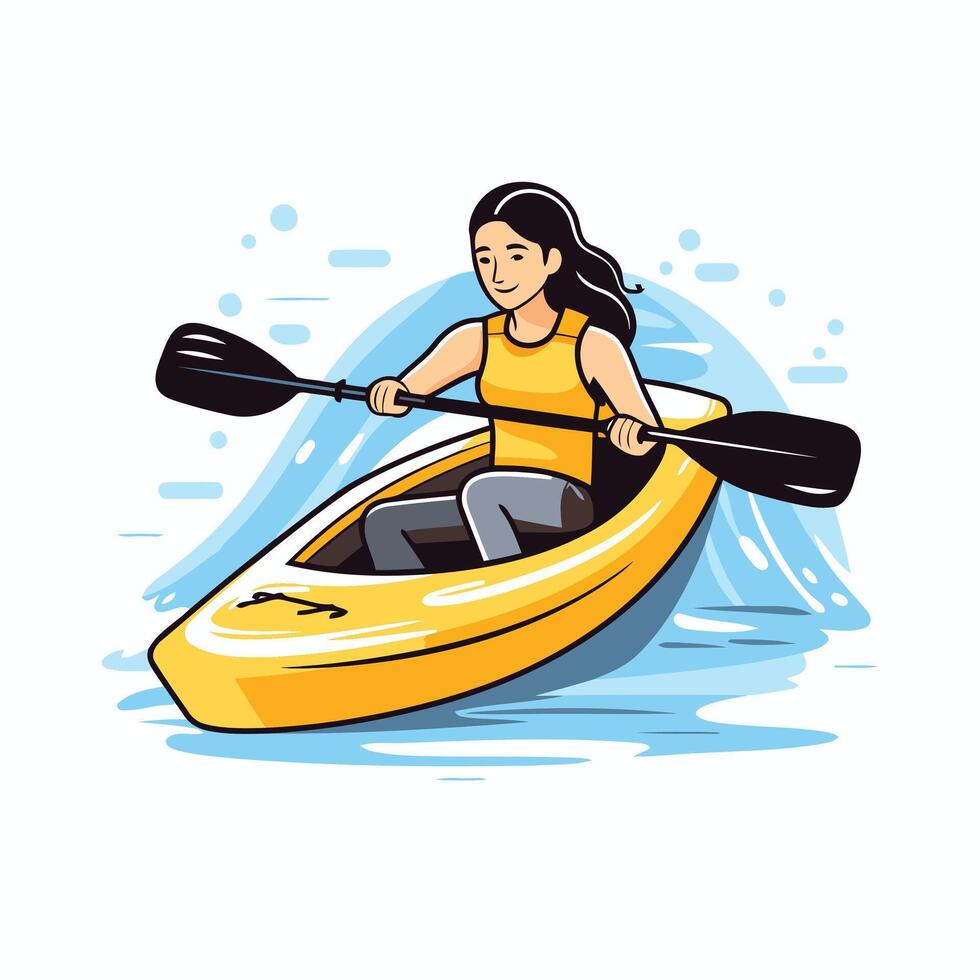 Young woman in a kayak illustration on white background vector