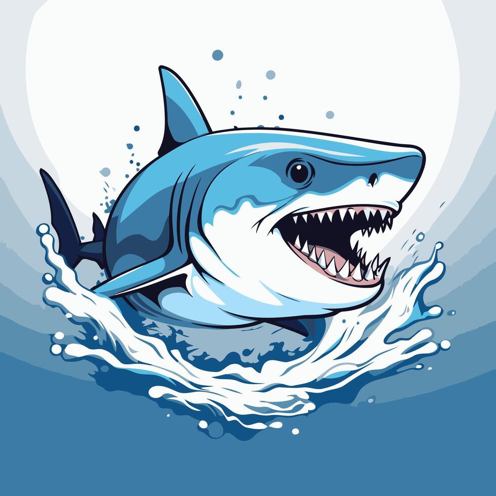Great white shark with open mouth and sharp teeth illustration vector
