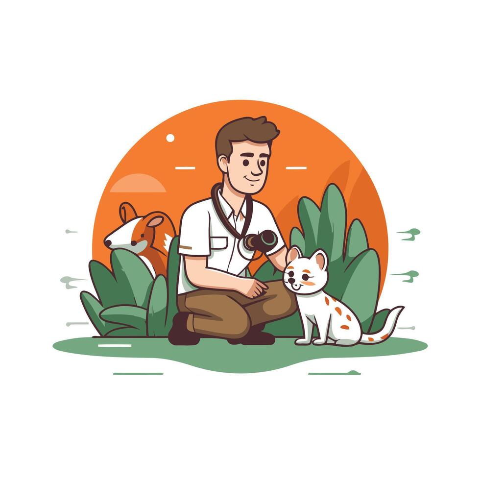 Veterinarian with cat and dog illustration in cartoon style vector