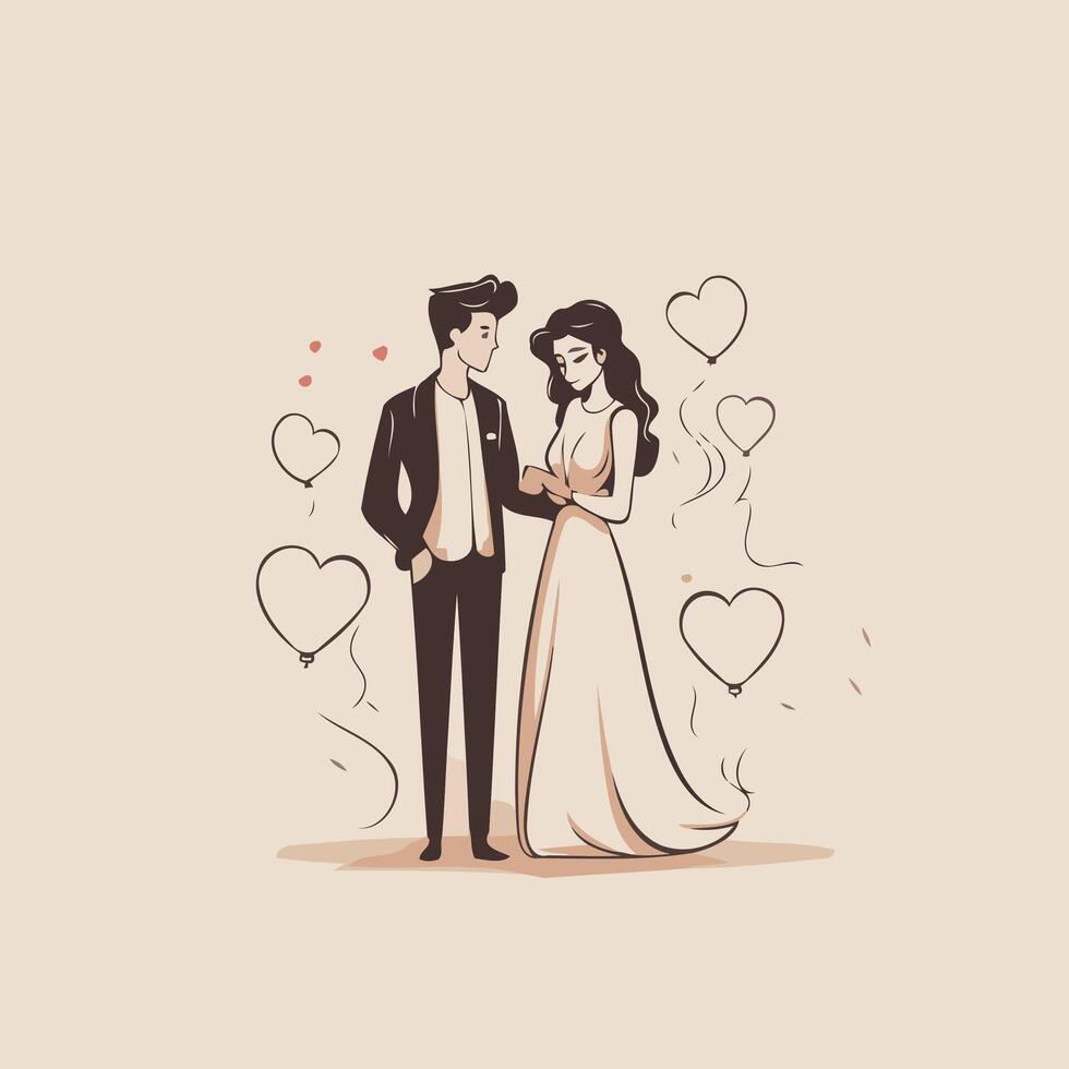 Wedding couple in love illustration in cartoon style vector