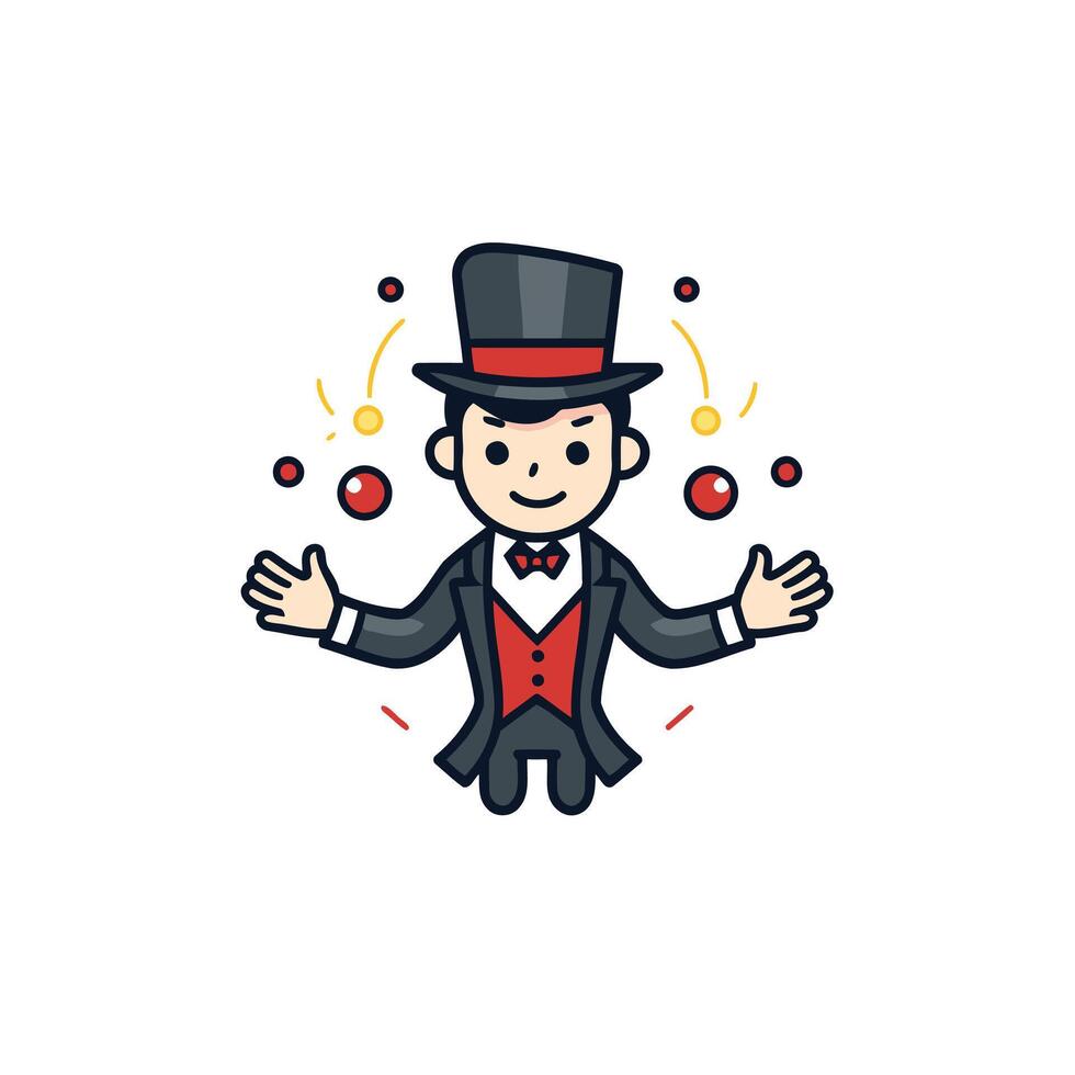 Circus magician cartoon illustration Flat style design of circus magician mascot vector