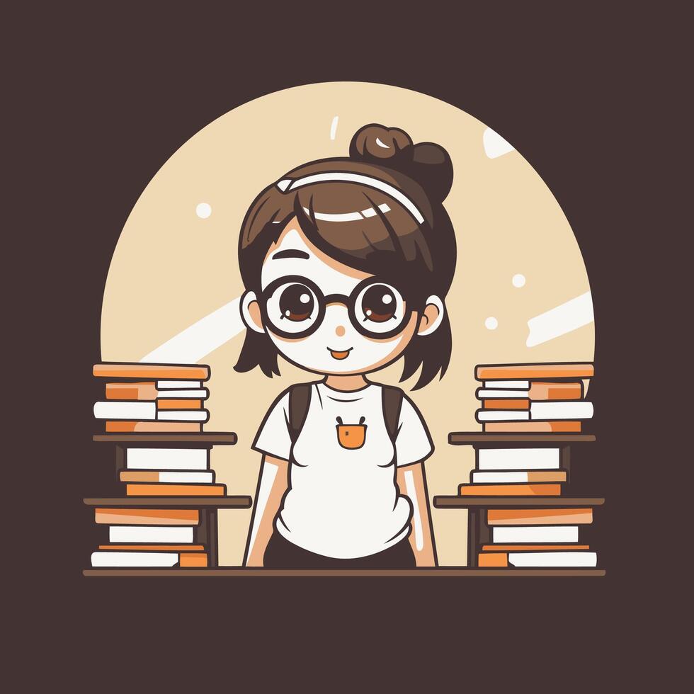 girl with glasses and books Back to school illustration vector