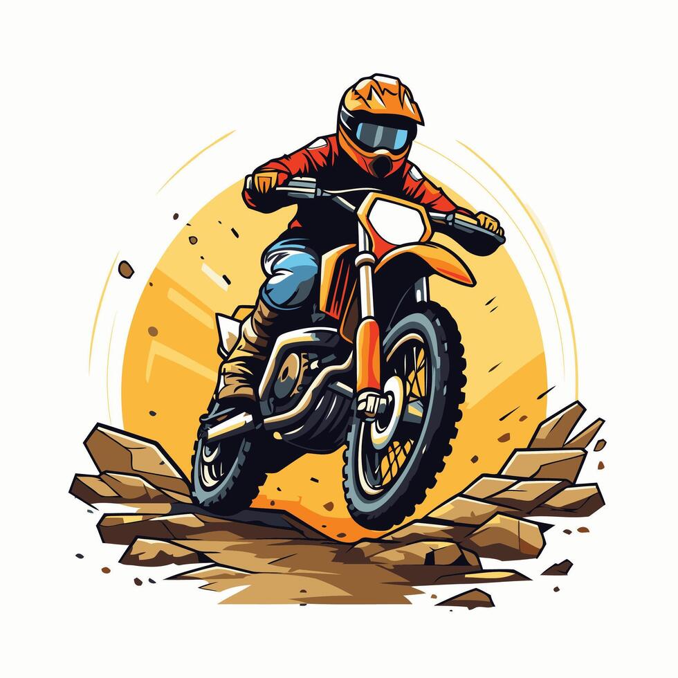 illustration of a motocross rider in helmet riding a motorcycle vector