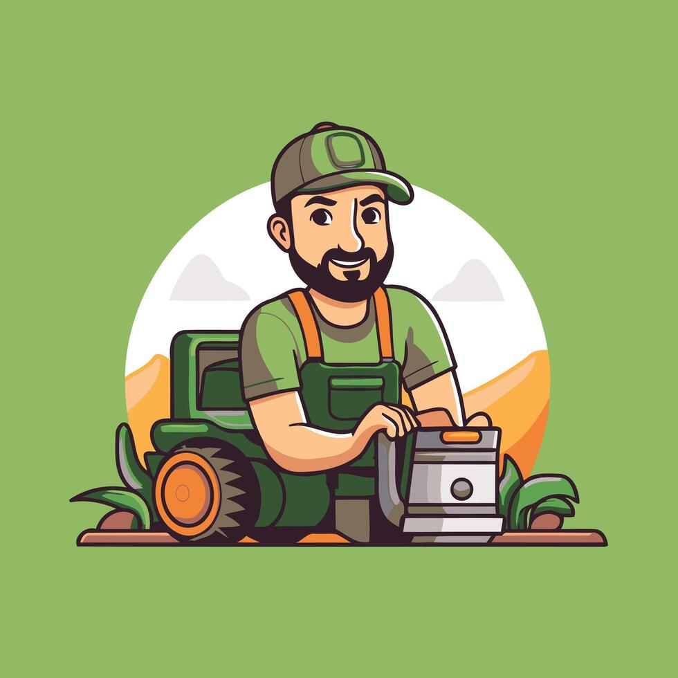 Farmer with a watering can in his hands illustration vector