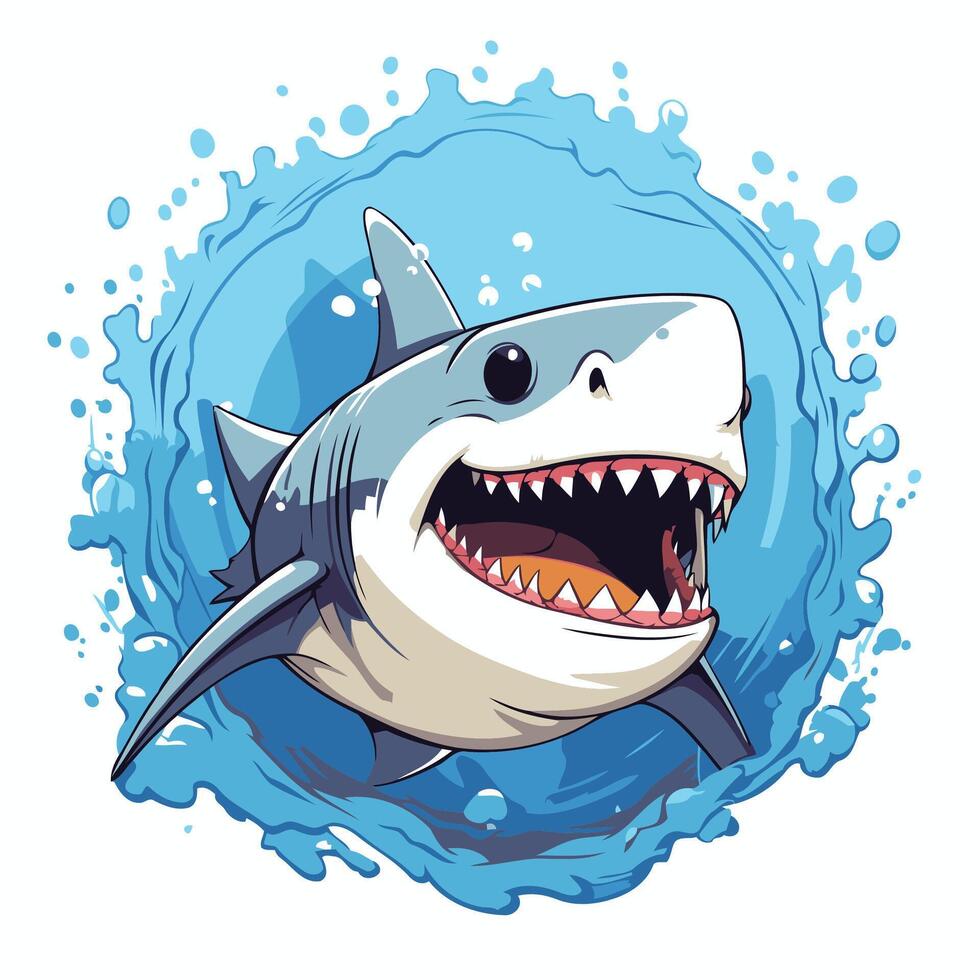 Shark with open mouth and teeth in water illustration vector