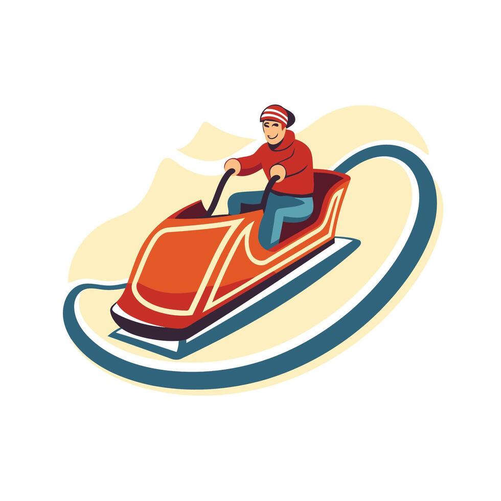 Man rides a toboggan Winter sport illustration vector
