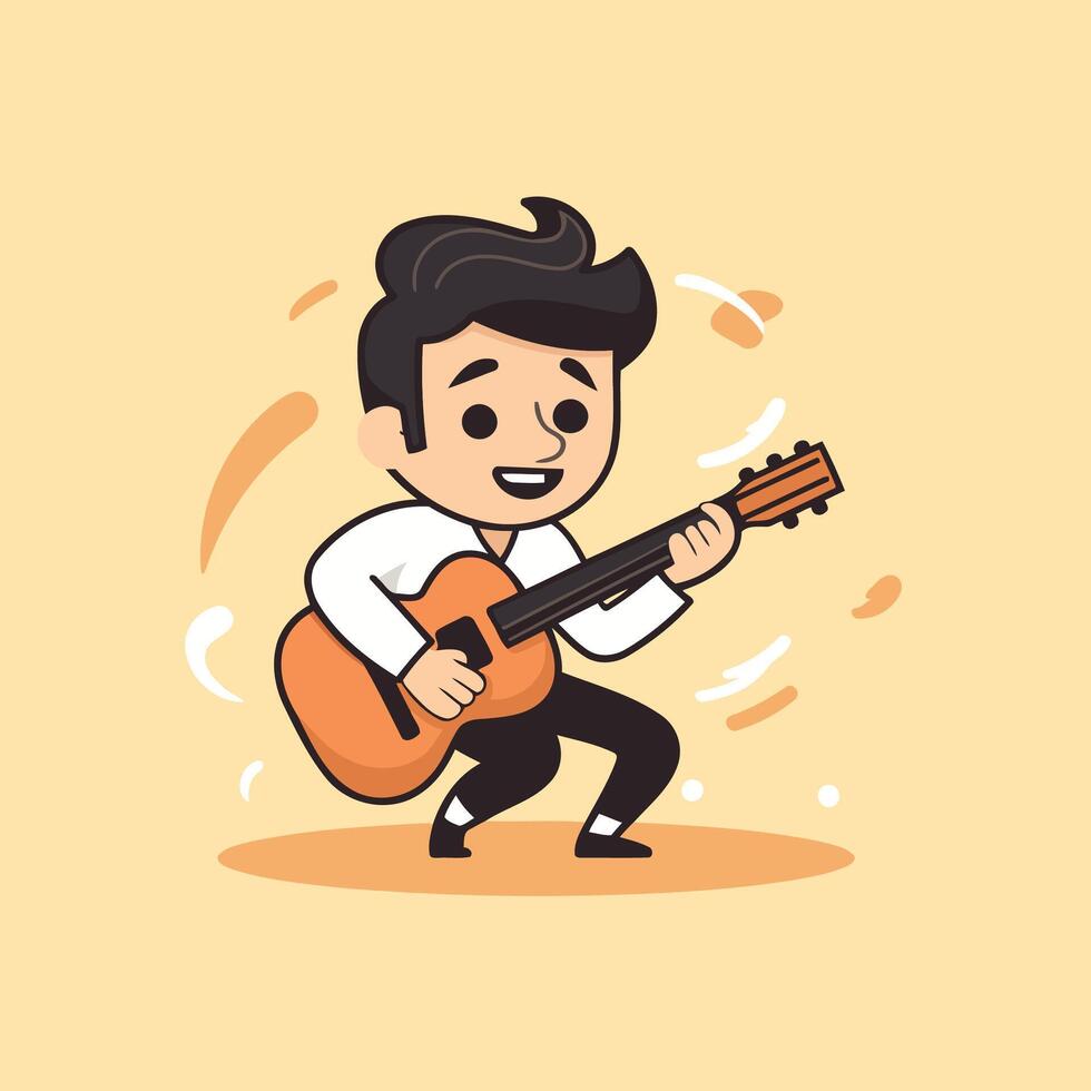 Cartoon boy playing guitar Cute and funny character illustration vector