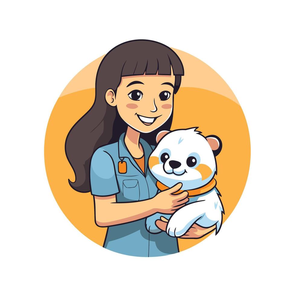 Veterinarian with a panda illustration in cartoon style vector