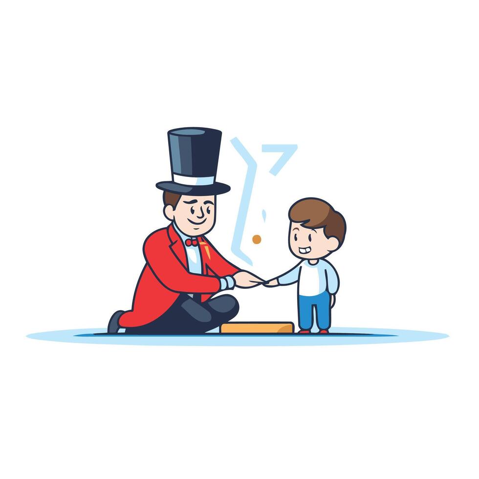 Magician and his son illustration in a flat style vector