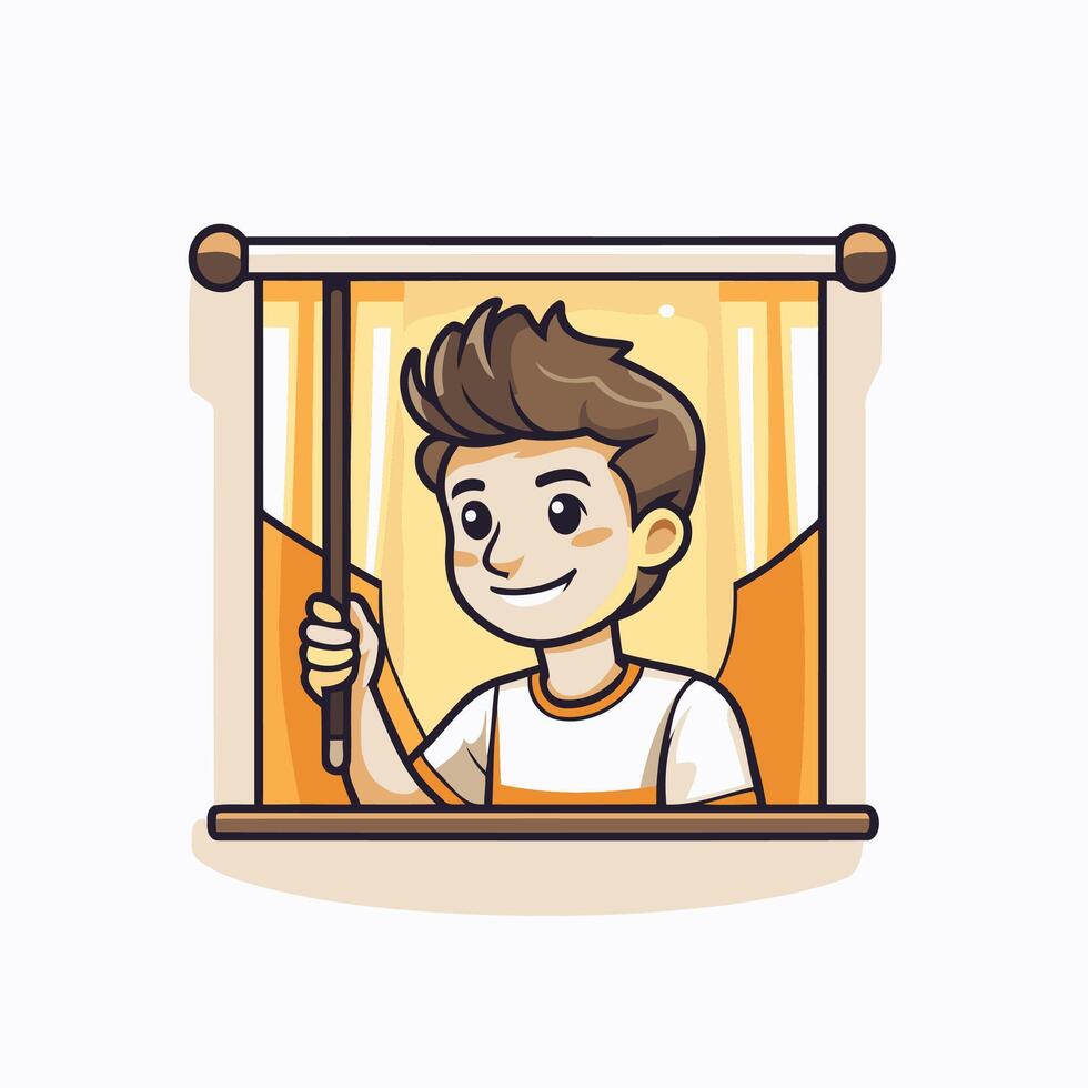 Cute boy looking through the window illustration in a flat style vector