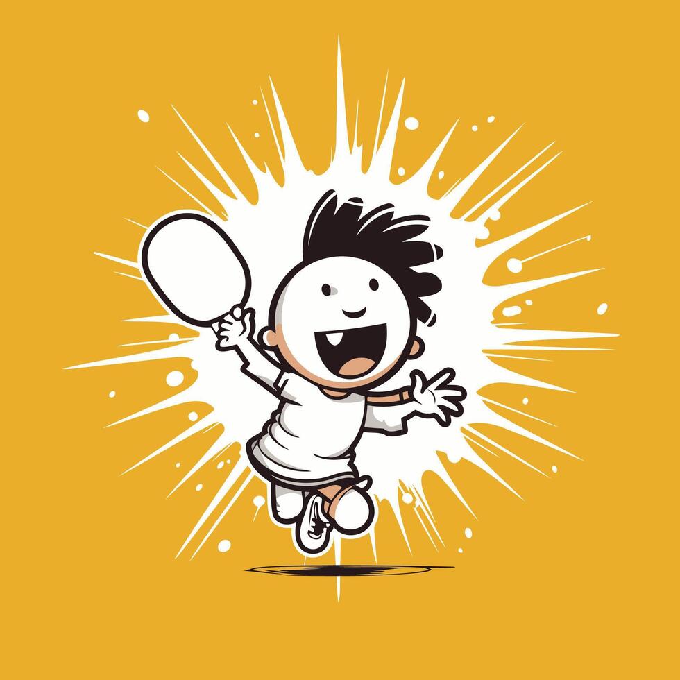 Cartoon boy playing tennis on a yellow background illustration vector