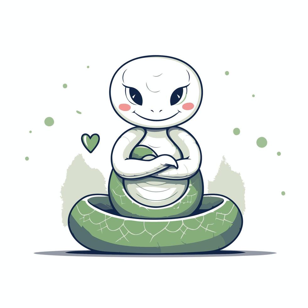 Cute cartoon snake in love illustration on white background vector