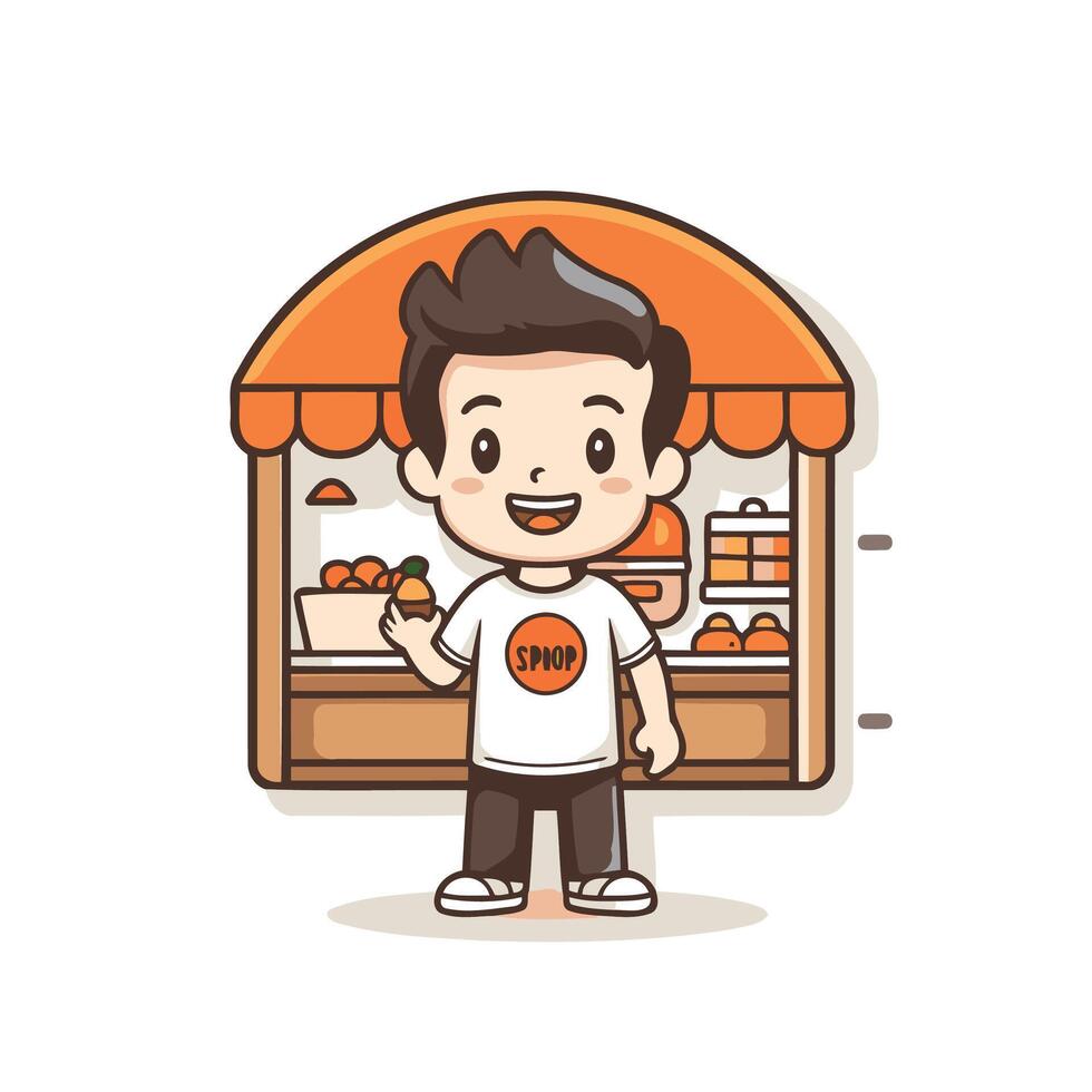 Cute boy buying food in supermarket cartoon element illustration eps 10 vector