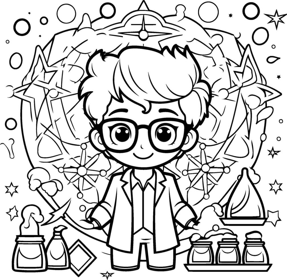 Coloring Page Outline Of cartoon boy with glasses illustration vector