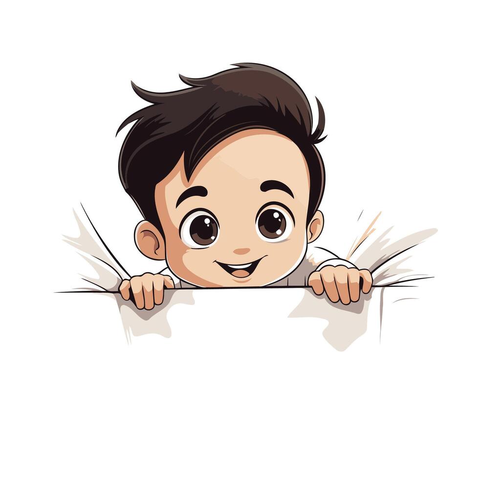 cute little boy holding blank sign over white background illustration vector