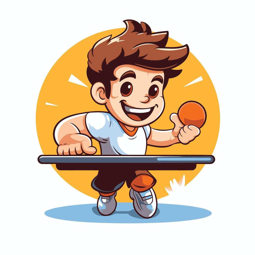 Cartoon boy playing table tennis illustration isolated on white background vector