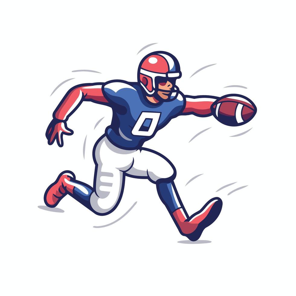 American football player running with ball illustration in cartoon style vector