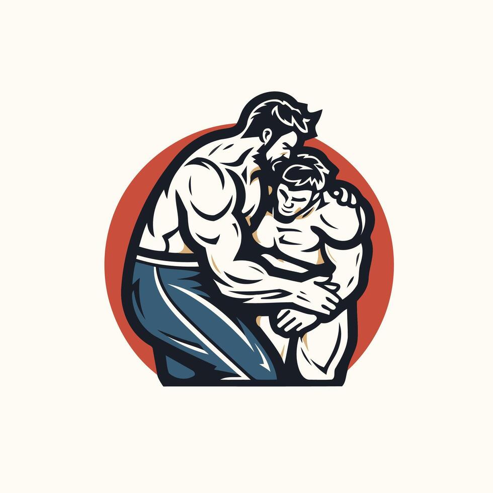 element illustration of a father and son hugging each other in circle shape vector