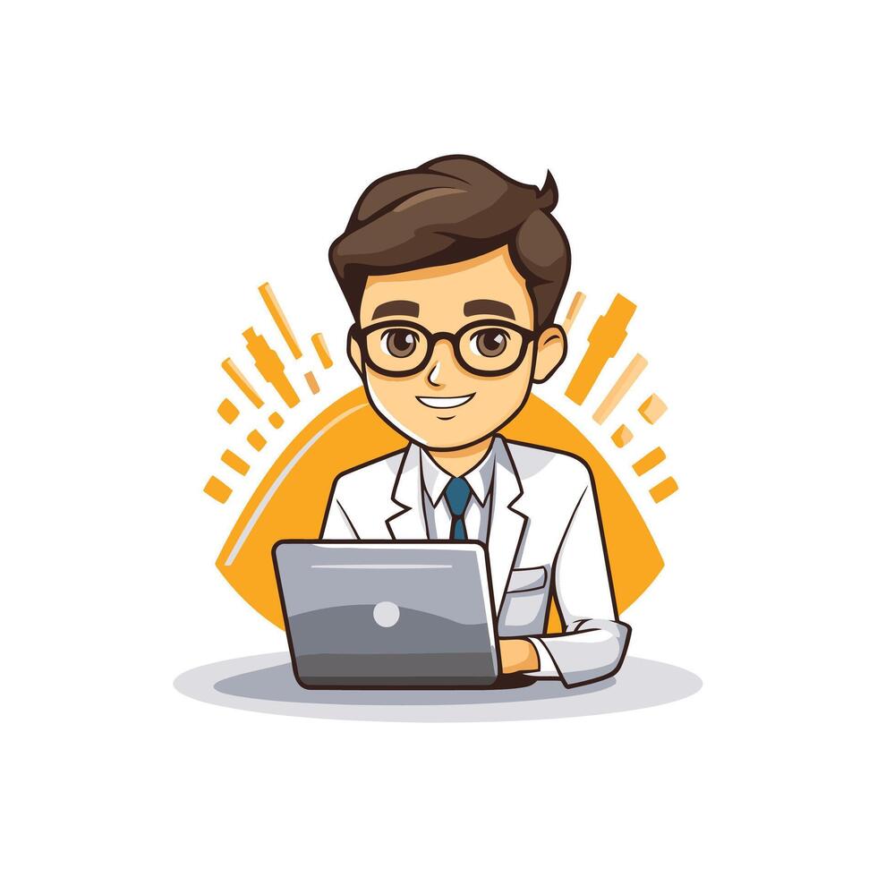 doctor with laptop computer over white background colorful design illustration vector