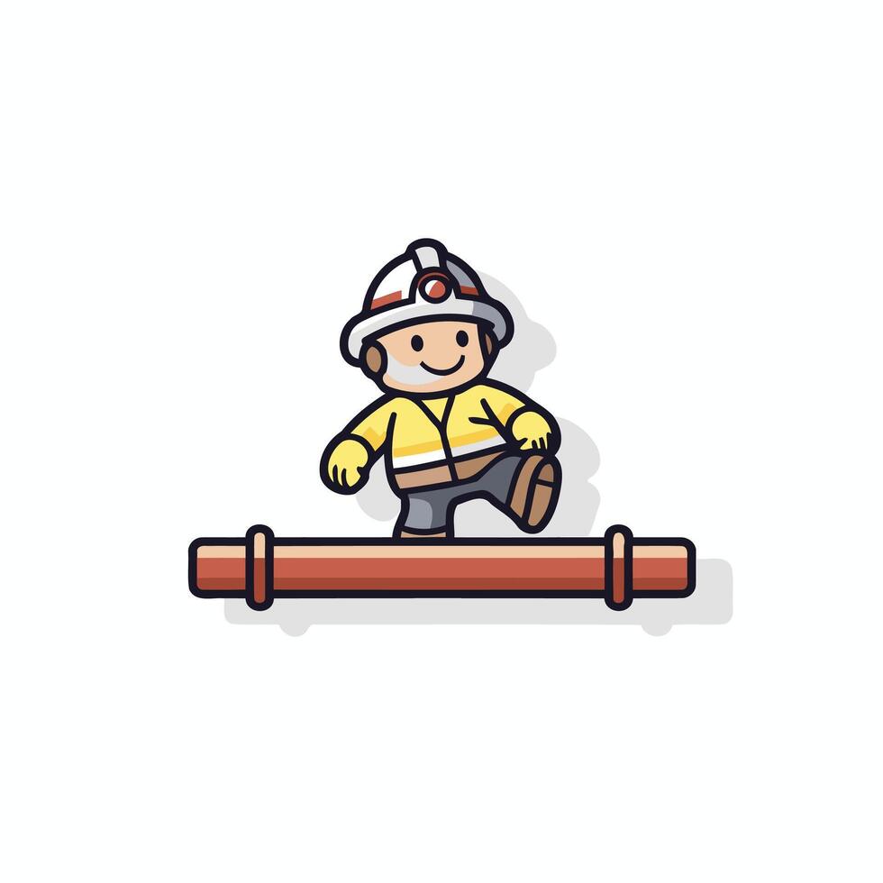 Fireman with fire hose doodle icon illustration vector