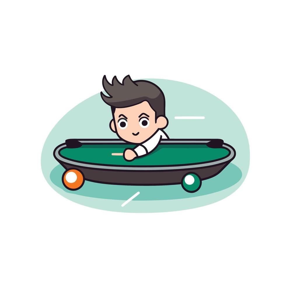 Cartoon boy playing billiard illustration in cartoon style vector