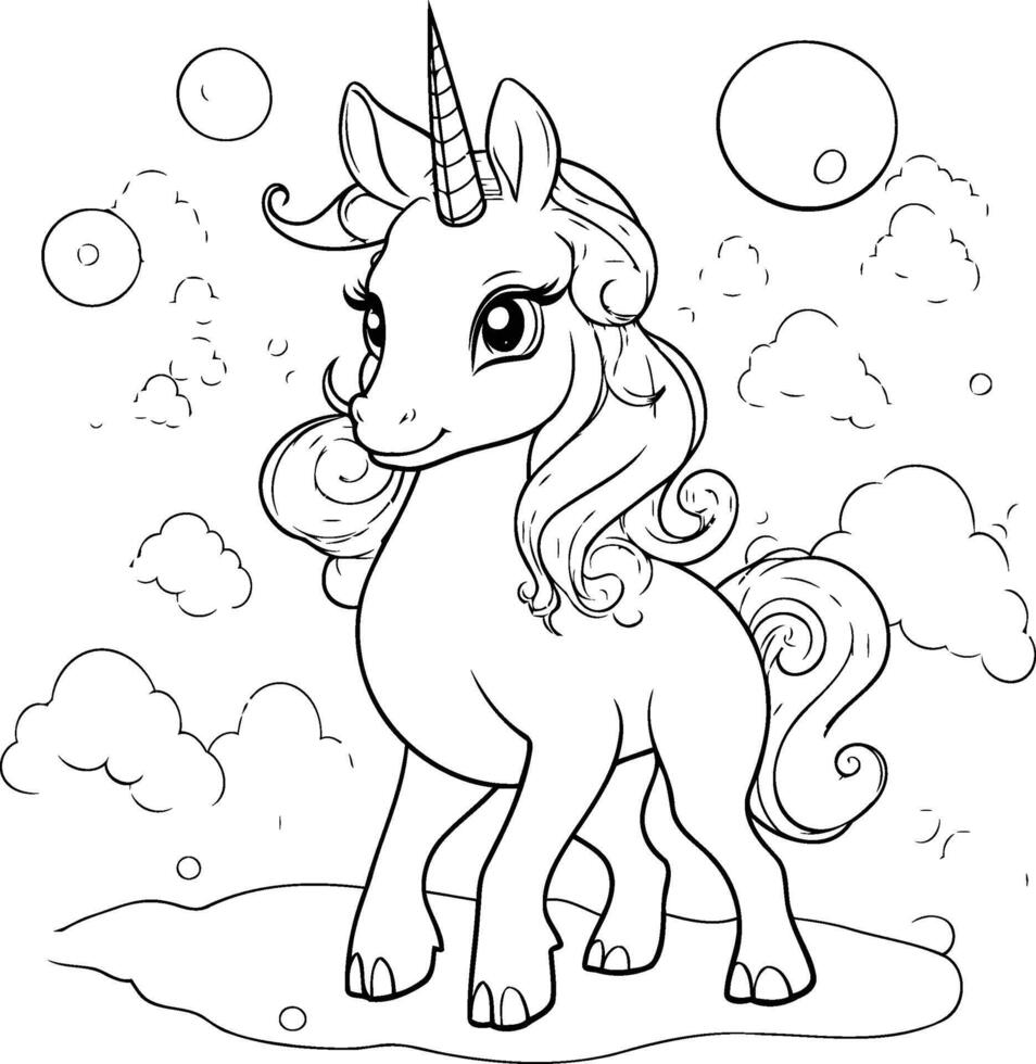 Coloring Page Outline Of a cute unicorn illustration vector