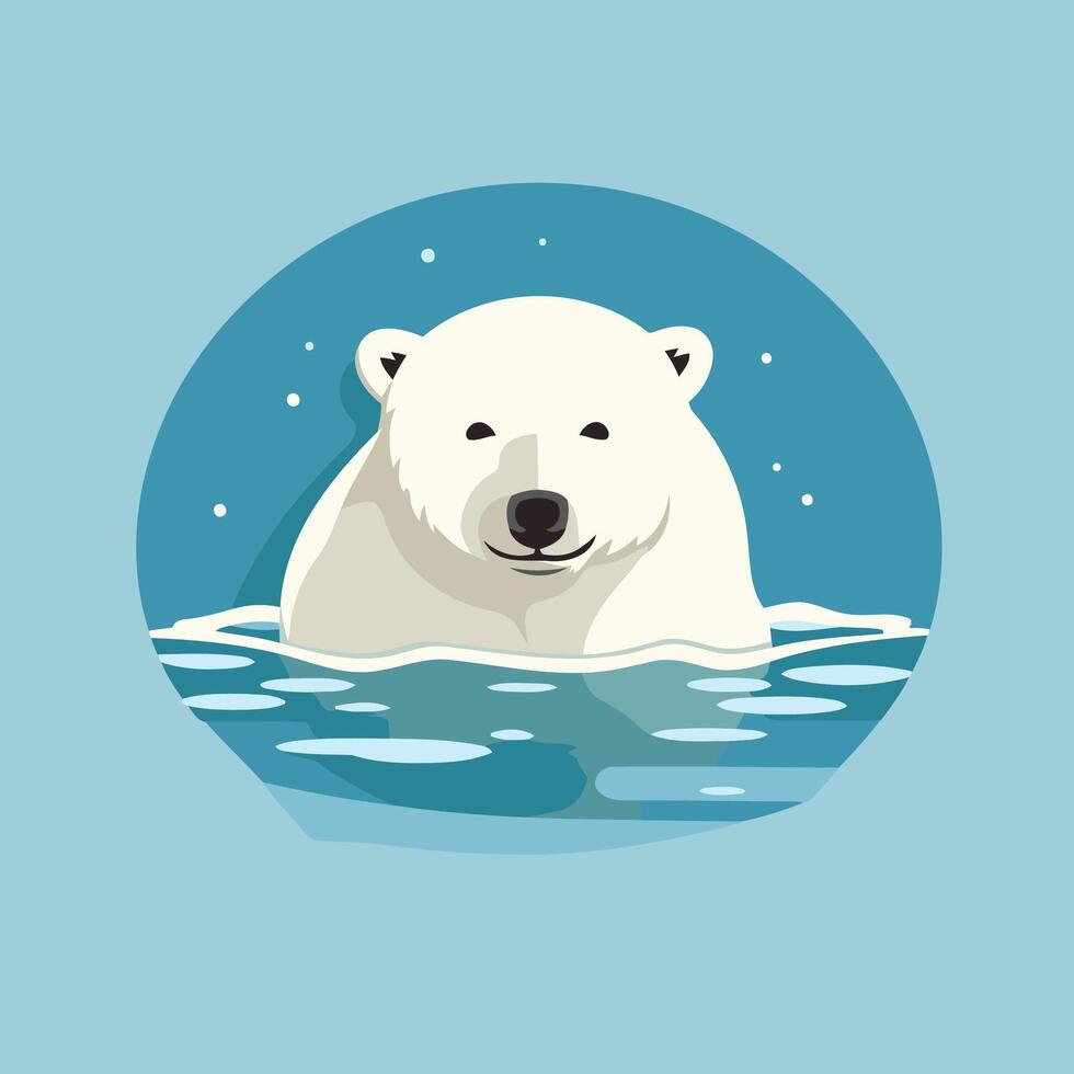 Polar bear in the water illustration in flat style vector