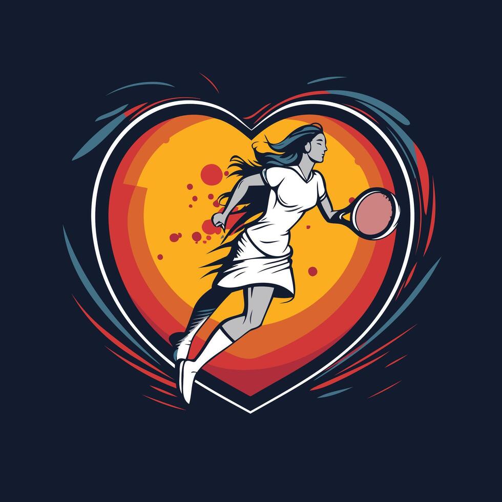 Tennis player with racket and ball in heart shape illustration vector