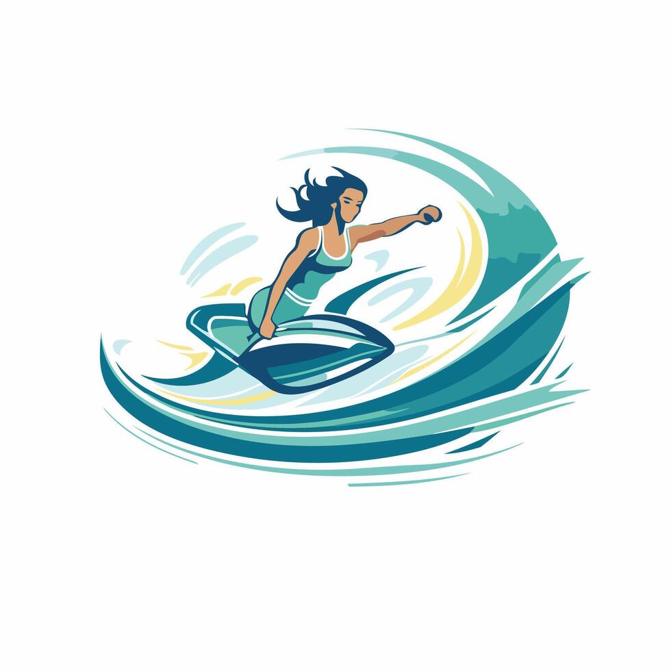 illustration of a surfer girl riding on a surfboard vector