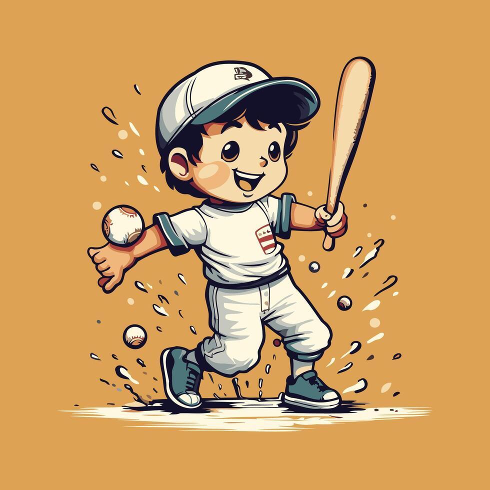 Baseball player with ball and bat in action illustration vector
