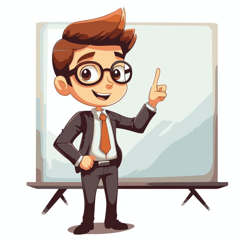 Businessman pointing on the screen illustration in cartoon style vector