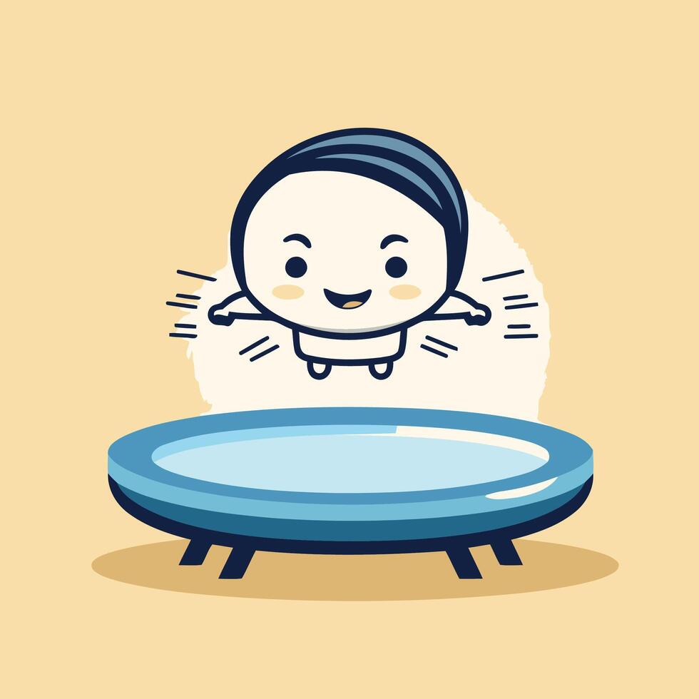 cute happy boy jumping on a trampoline illustration vector