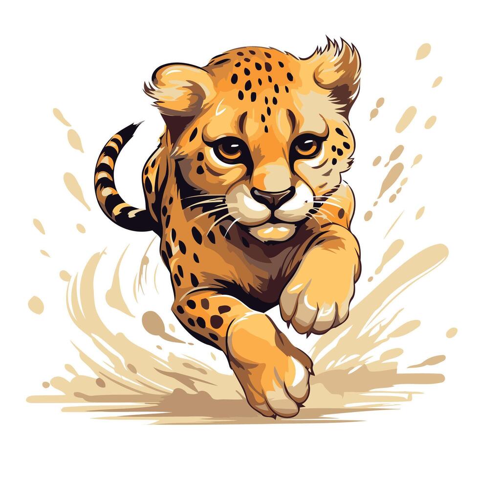 Cheetah running with splashes of ink illustration vector