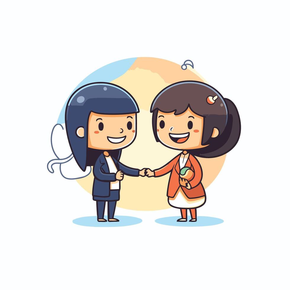 Businessman and businesswoman shaking hands with each other illustration vector