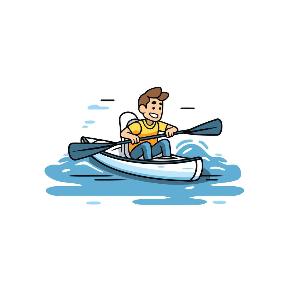 Man rowing on a kayak illustration in cartoon style vector