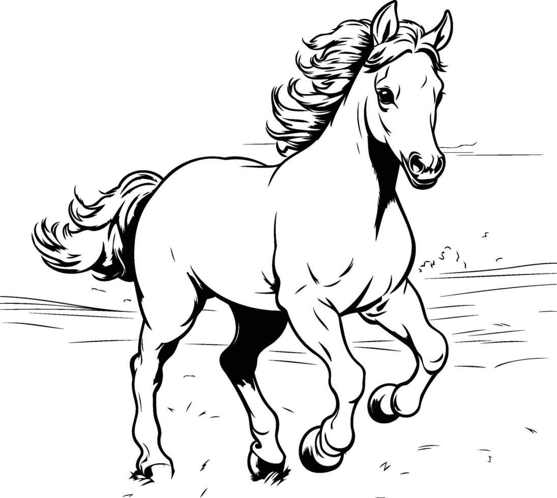 Horse running sketch graphics monochrome illustration on white background vector