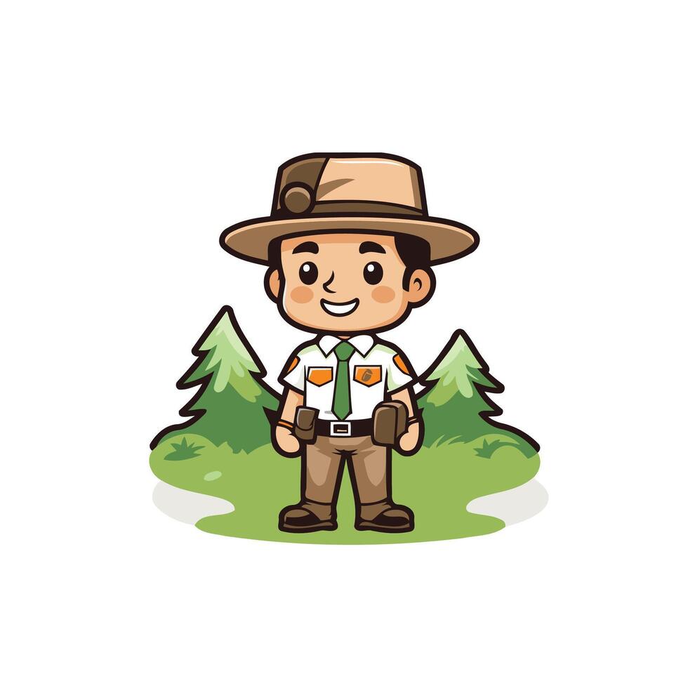 Cute Farmer Cartoon Character Illustration Isolated on White Background vector