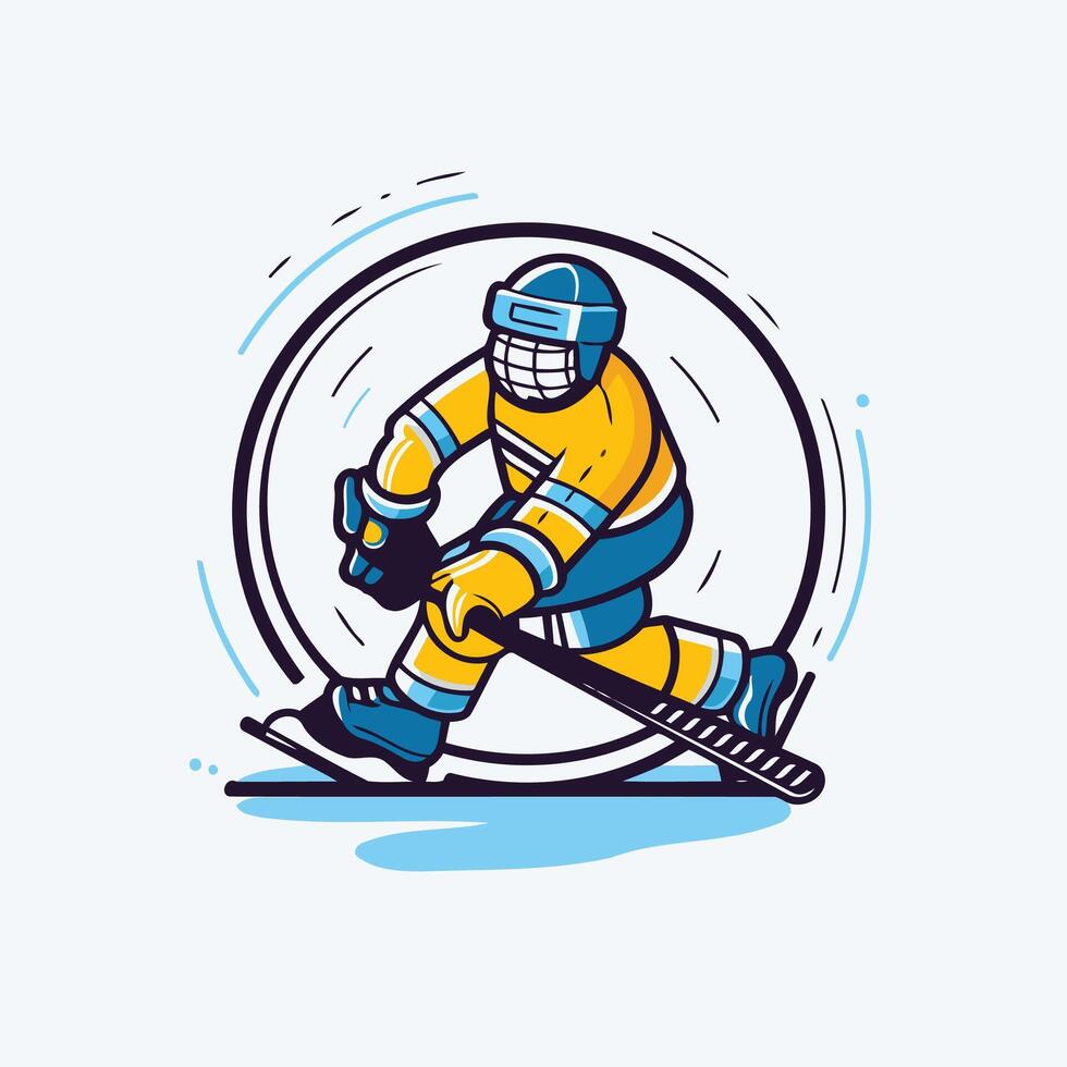 Hockey player with the stick and puck sport logo design vector