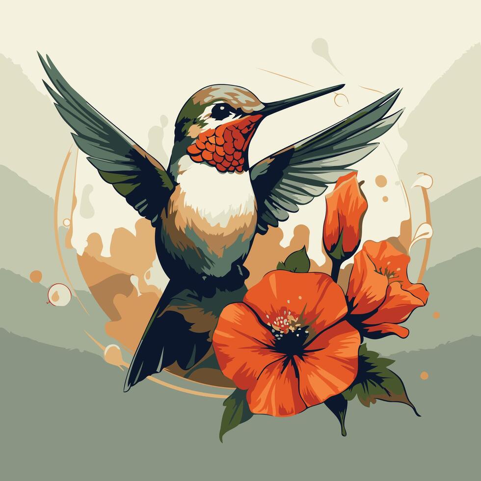 Hummingbird with flowers illustration of a hummingbird vector
