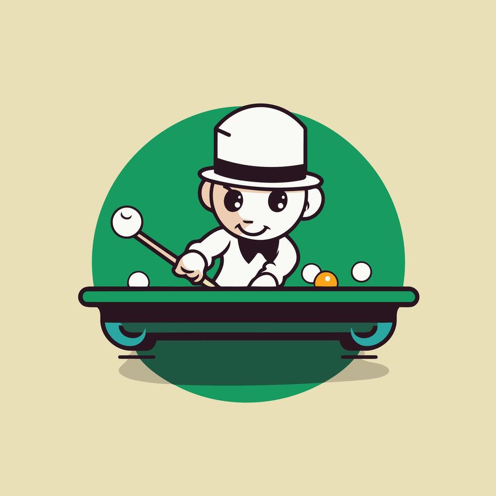 boy playing billiards in flat design style illustration vector